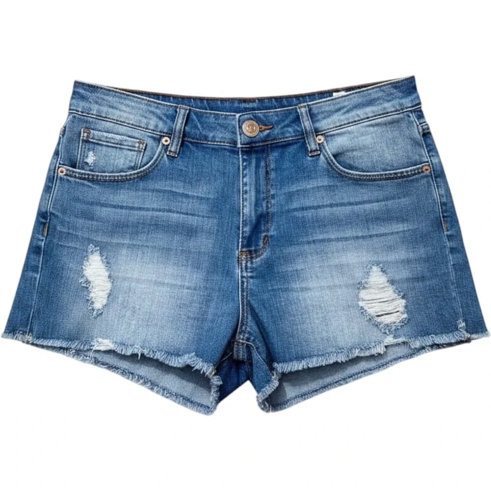 Its Blue Aubrey Shorts 29 Blue High‎ Rise Distressed Raw Hem Boho ES3147JA2